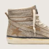 LAB-Sneaker für Damen im Slide-Stil aus tabakfarbenem Wildleder mit Kristallen und einem Stern aus tabakfarbenem Wildleder
