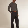Langärmliges Herren-Poloshirt aus grauer Merinowolle