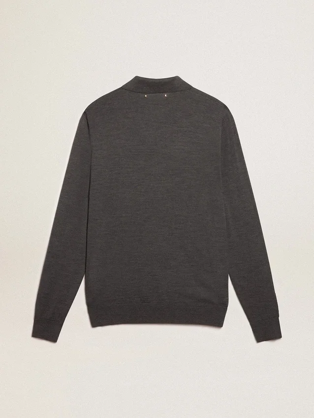 Langärmliges Herren-Poloshirt aus grauer Merinowolle