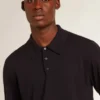 Langärmliges Herren-Poloshirt aus marineblauer Merinowolle