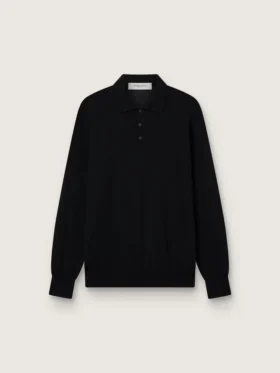 Langärmliges Herren-Poloshirt aus schwarzer Merinowolle
