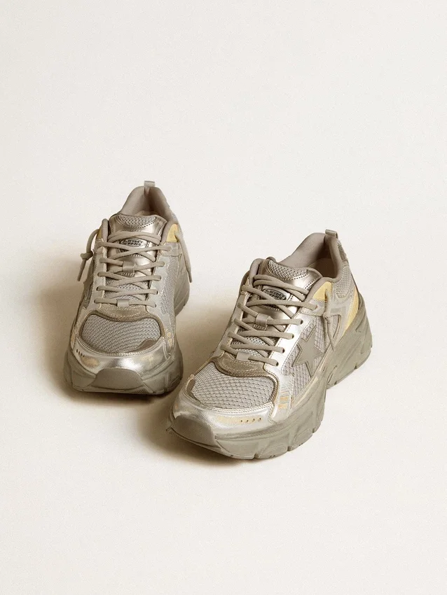 Lightstar für Damen aus Metallic-Leder und silbernem Mesh mit grauem Stern