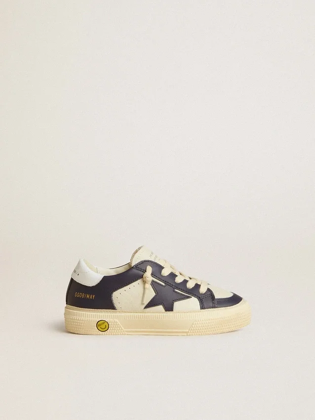 May Junior aus weißem und blauem Leder mit Lederstern und Fersenlasche