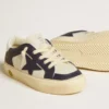 May Junior aus weißem und blauem Leder mit Lederstern und Fersenlasche