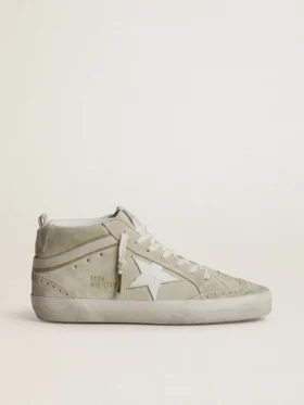 Mid Star aus hellgrauem Wildleder mit weißem Lederstern