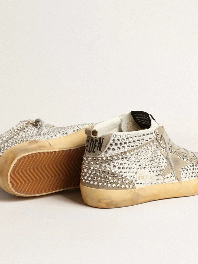 Mid Star für Damen aus weißem und taubengrauem Wildleder mit Swarovski-Kristallen