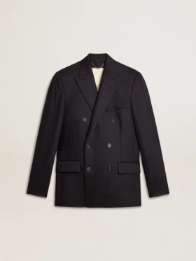 Mitternachtsblauer Herren-Blazer aus Wolle mit Zweireiher-Schluss