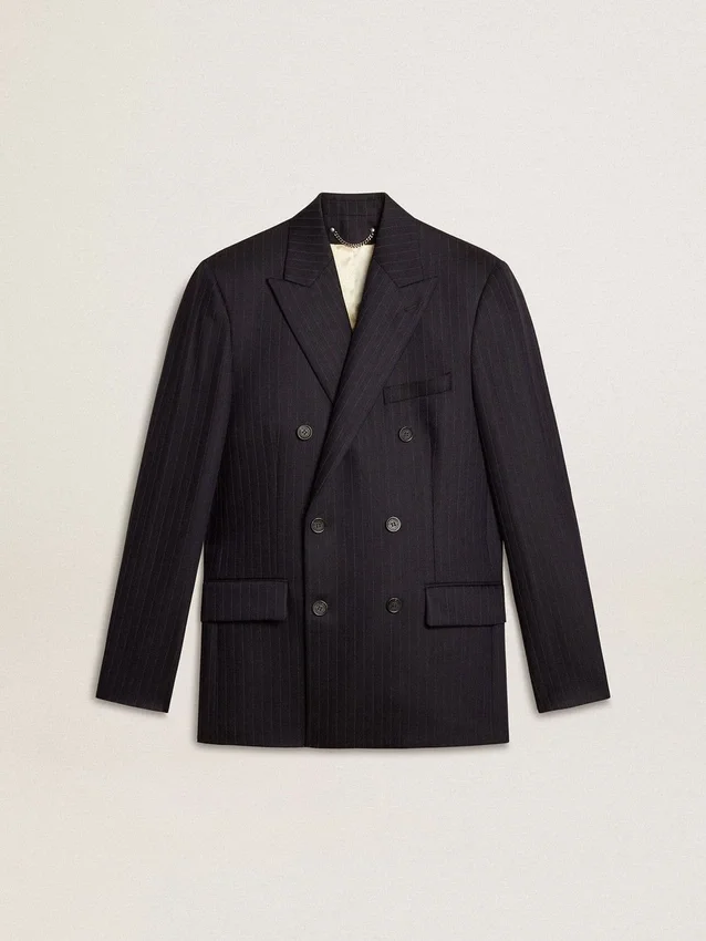Mitternachtsblauer Herren-Blazer aus Wolle mit Zweireiher-Schluss