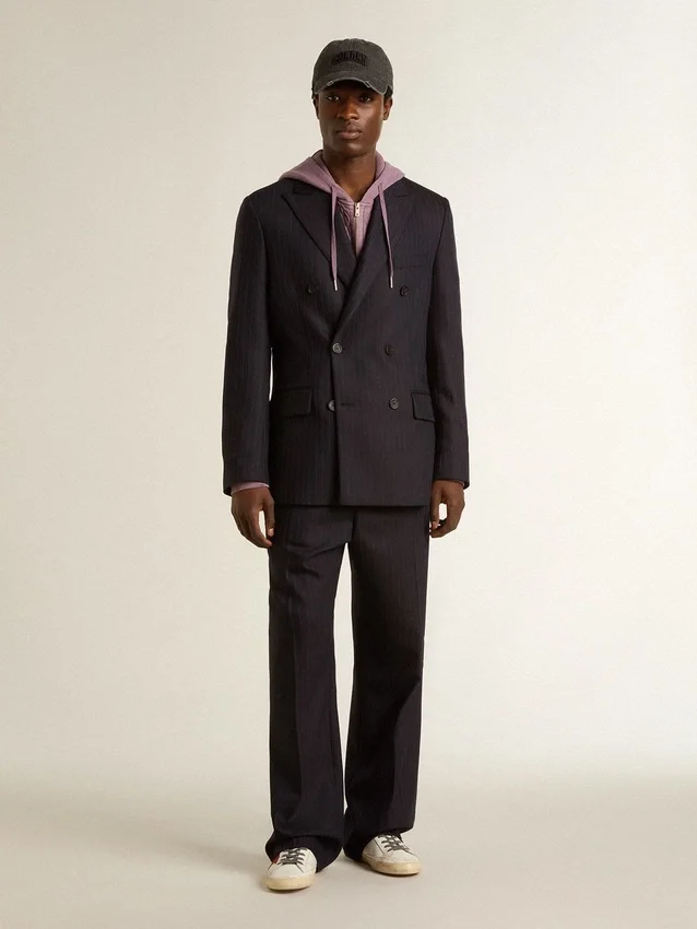 Mitternachtsblauer Herren-Blazer aus Wolle mit Zweireiher-Schluss