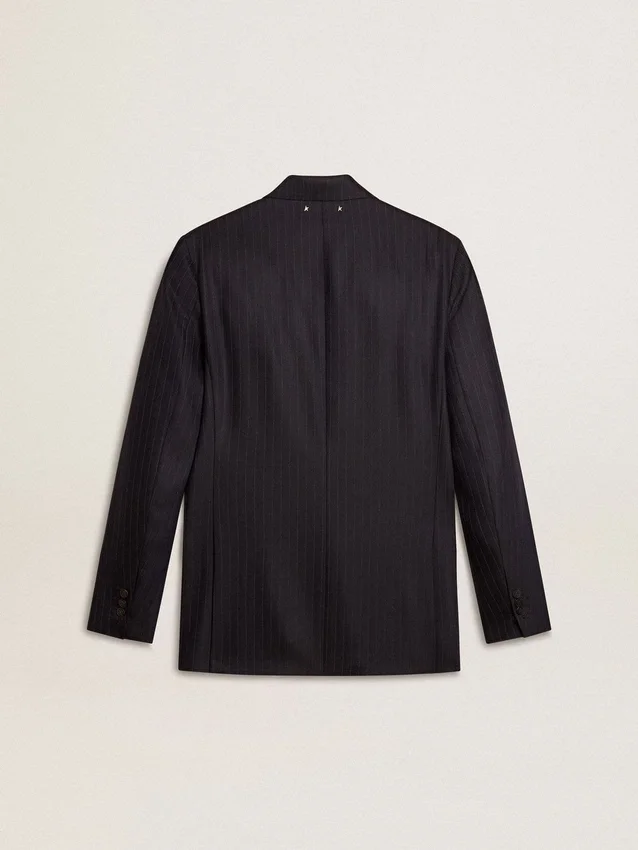 Mitternachtsblauer Herren-Blazer aus Wolle mit Zweireiher-Schluss
