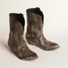 Niedrige „Wish Star“-Damenstiefel aus schwarzem Leder mit silbernem Stern