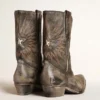 Niedrige „Wish Star“-Damenstiefel aus schwarzem Leder mit silbernem Stern