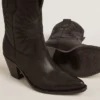 Niedrige „Wish Star“-Stiefel aus schwarzem Leder mit Ton-in-Ton-eingearbeitetem Stern