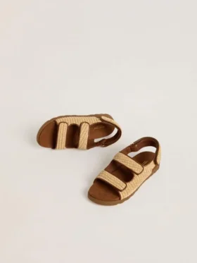 Noa Young Sandalen aus beigem Raffia und braunem Leder