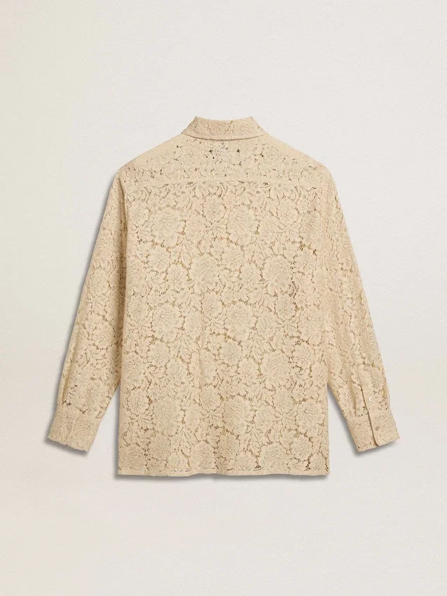 Oversize-Hemd aus cremefarbener, durchscheinender Spitze