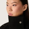 Oversize-Jacke für Damen aus schwarzem Baumwoll-Twill mit floraler Paillettenstickerei