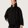 Oversize-Jacke für Damen aus schwarzem Baumwoll-Twill mit floraler Paillettenstickerei
