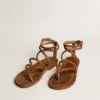 Penelope-Flachsandalen für Damen aus tabakfarbenem Leder mit Wildledersohle