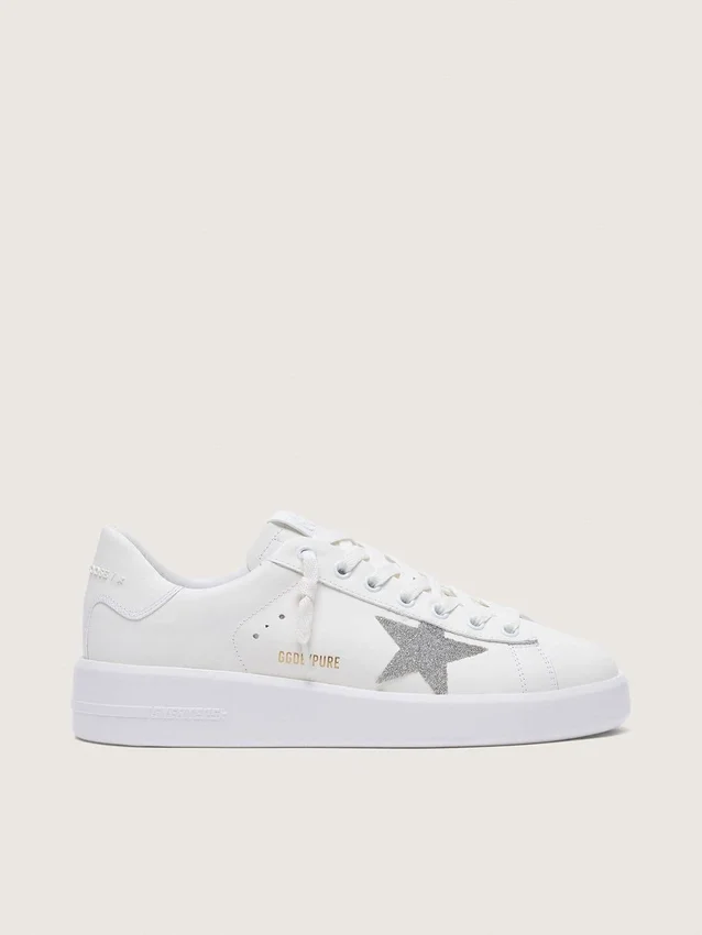Purestar für Damen aus weißem Leder mit silbernem Swarovski-Kristallstern