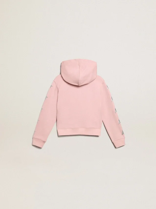 Rosa Sweatshirt mit Kapuze und silbernen Glitzersternen