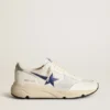 Running Sole aus weißem Leder und Mesh mit blauem, laminiertem Lederstern