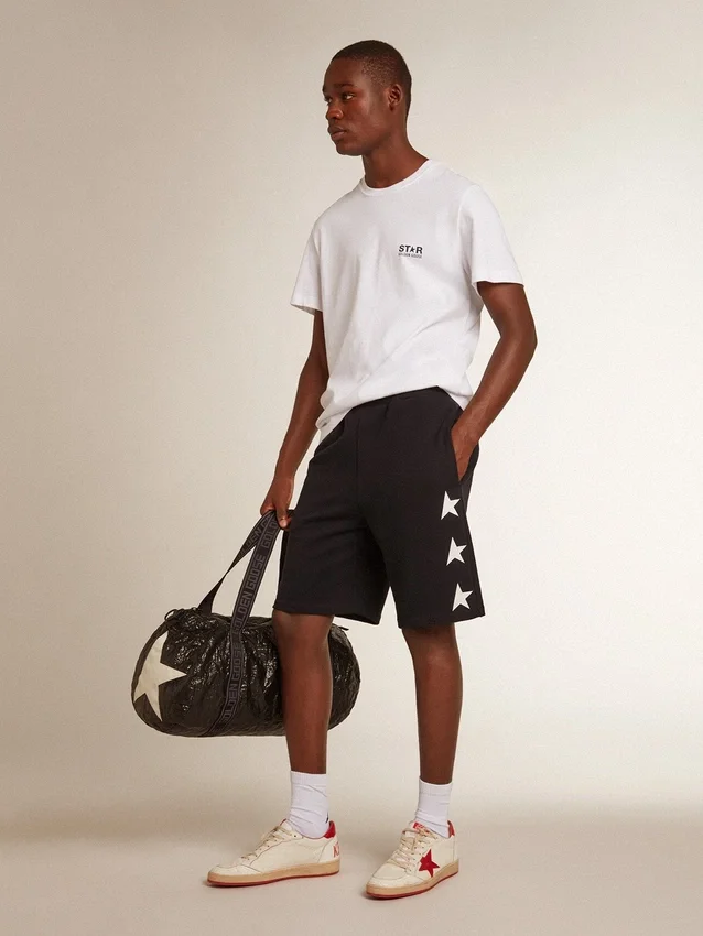 Schwarze Bermudashorts für Herren mit weißen Sternen
