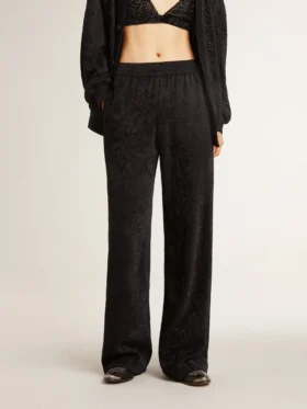 Schwarze Damen-Jogginghose mit Ton-in-Ton-Toile-de-Jouy-Print