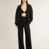 Schwarze Damen-Jogginghose mit Ton-in-Ton-Toile-de-Jouy-Print