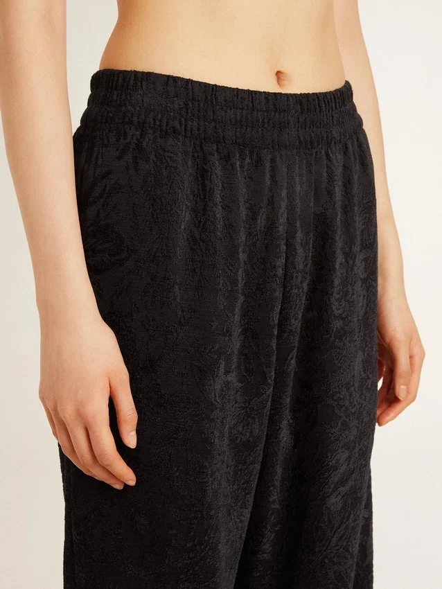 Schwarze Damen-Jogginghose mit Ton-in-Ton-Toile-de-Jouy-Print