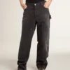 Schwarze Damenjeans aus Baumwolle im Distressed-Look mit Aufnähern auf der Vorderseite