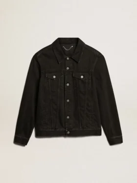 Schwarze Herren-Jeansjacke mit One-Wash-Effekt