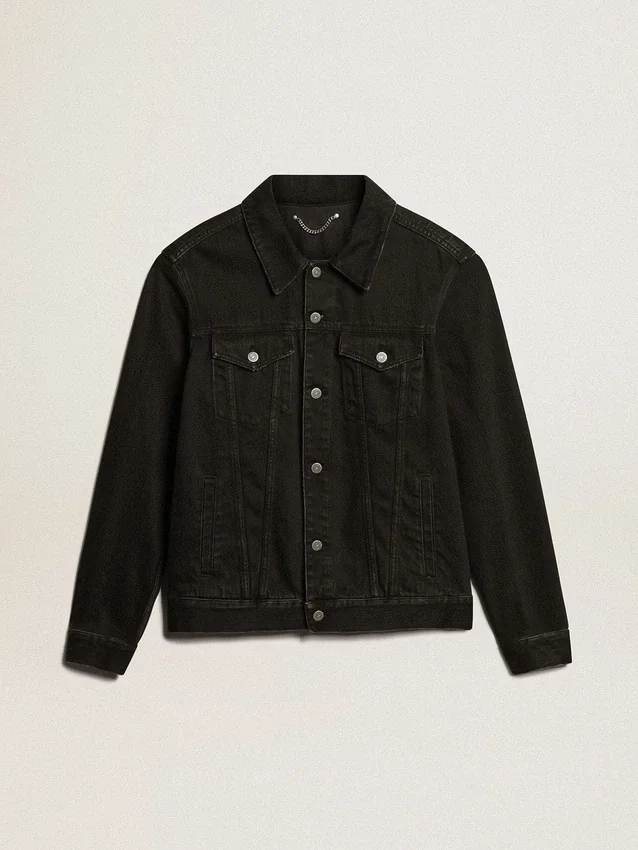 Schwarze Herren-Jeansjacke mit One-Wash-Effekt