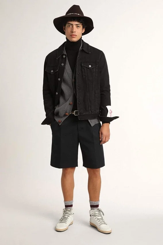 Schwarze Herren-Jeansjacke mit One-Wash-Effekt