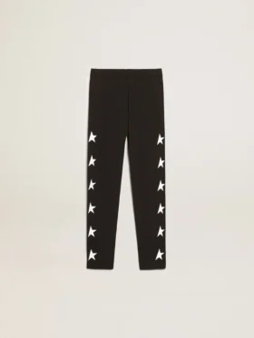 Schwarze Leggings für Mädchen mit weißen Sternen an den Seiten