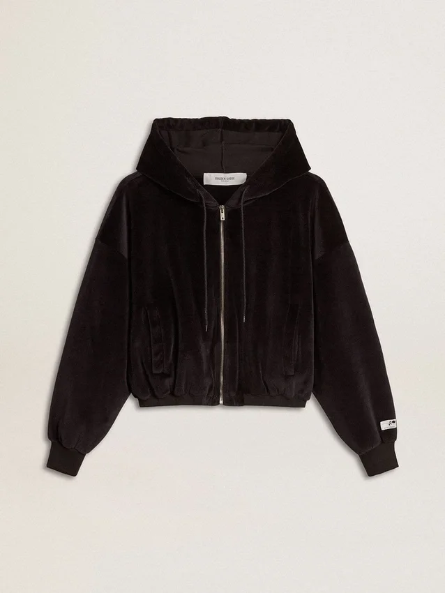 Schwarzer Damen-Hoodie aus Baumwollmischung mit Reißverschluss