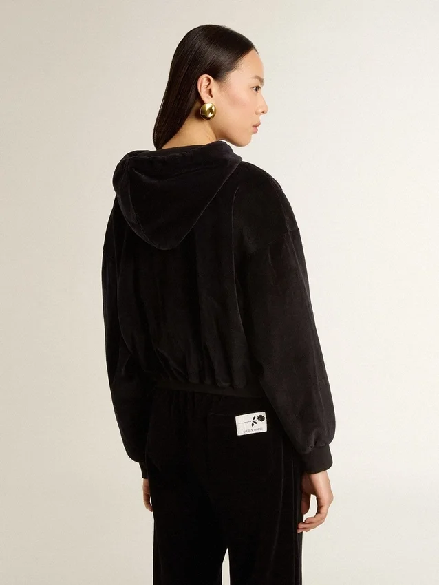 Schwarzer Damen-Hoodie aus Baumwollmischung mit Reißverschluss