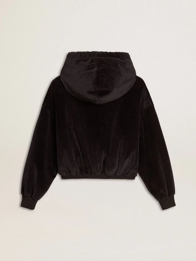 Schwarzer Damen-Hoodie aus Baumwollmischung mit Reißverschluss