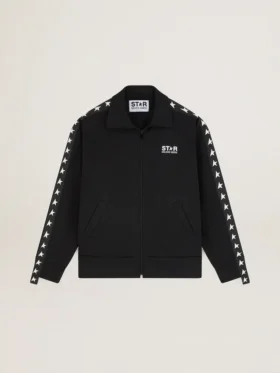 Schwarzes Damen-Sweatshirt mit Reißverschluss und weißen Sternen