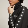 Schwarzes Damen-Sweatshirt mit Reißverschluss und weißen Sternen
