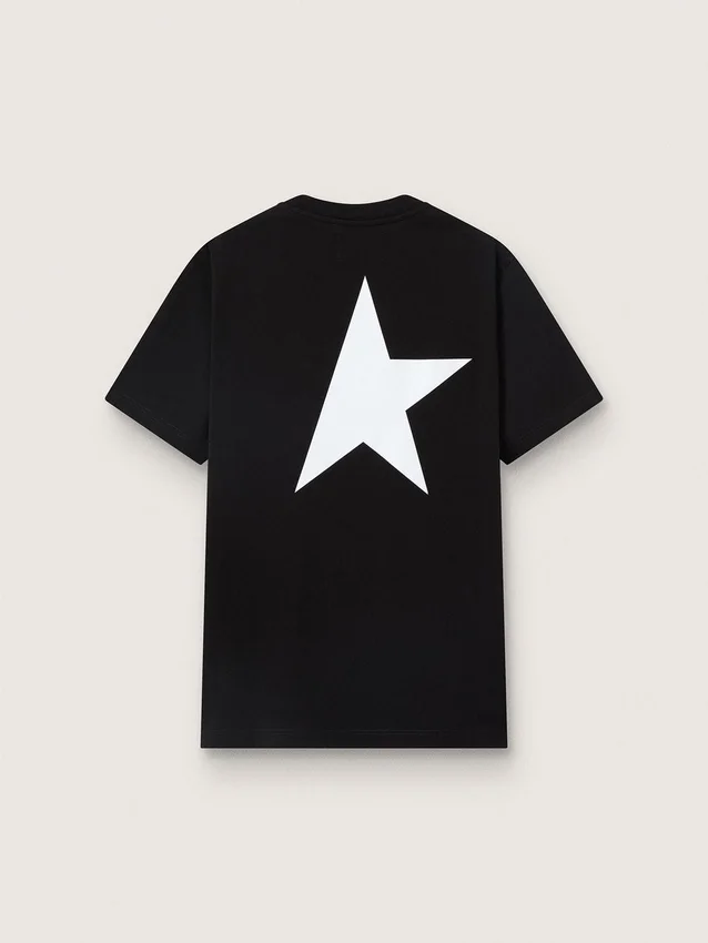 Schwarzes Herren-Hemd mit kontrastierendem weißem Logo und Stern