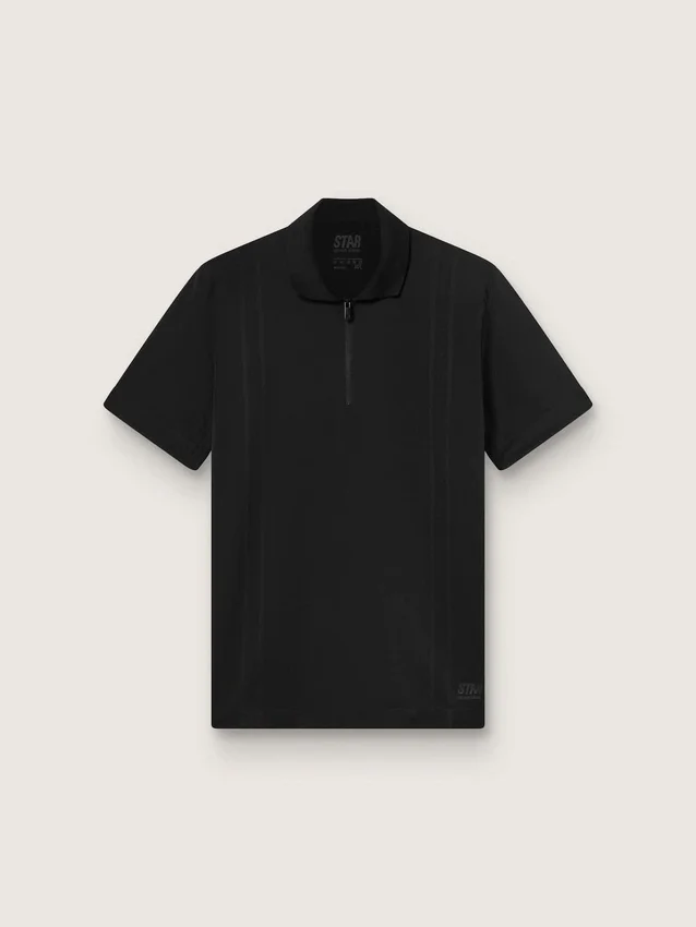 Schwarzes Herren-Sport-Polohemd mit Reißverschluss