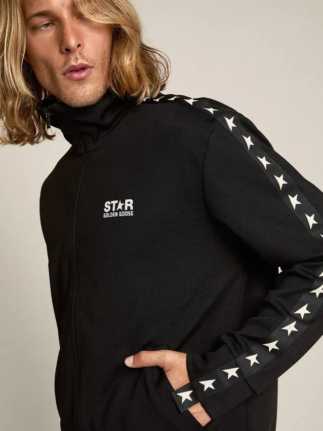 Schwarzes Herren-Sweatshirt mit Reißverschluss und weißen Sternen
