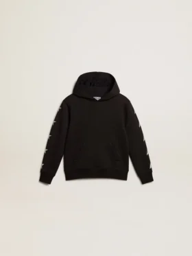 Schwarzes Kapuzensweatshirt für Jungen mit kontrastierenden silbernen Sternen
