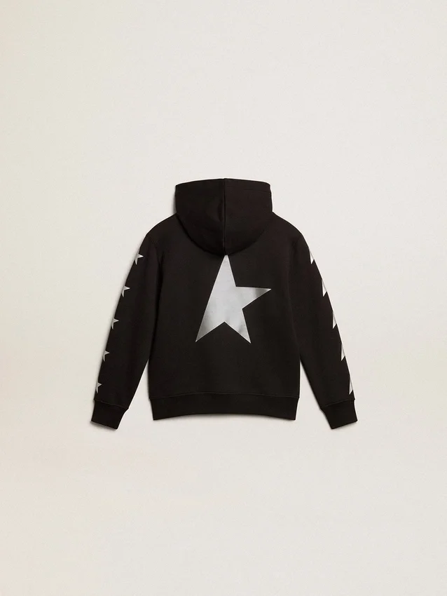 Schwarzes Kapuzensweatshirt für Jungen mit kontrastierenden silbernen Sternen