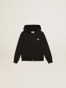 Schwarzes Kapuzensweatshirt mit kontrastierendem weißem Stern und Logo
