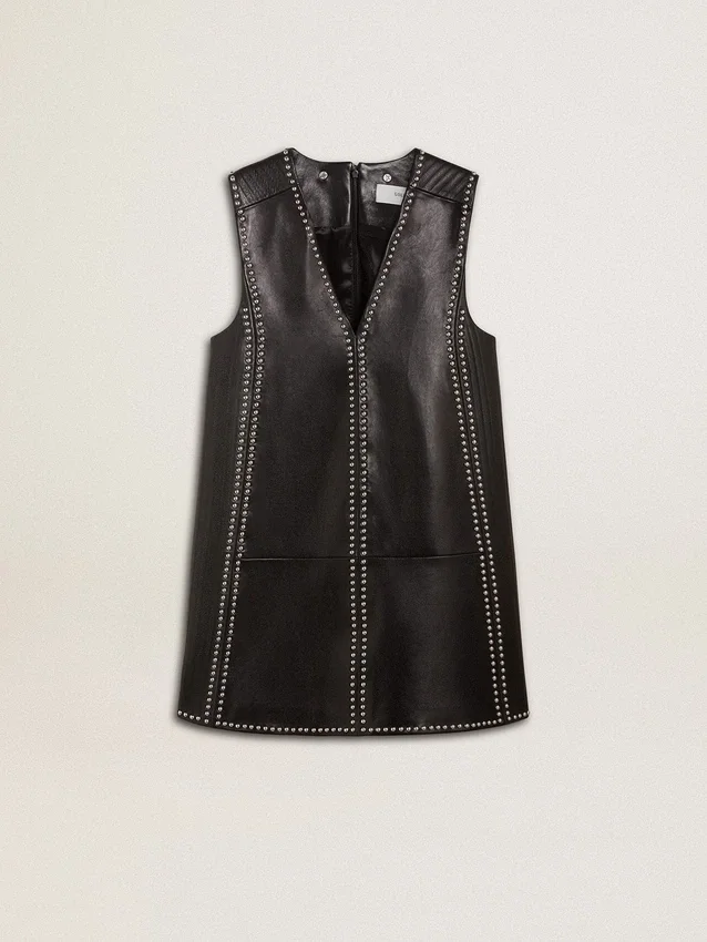 Schwarzes Nappalederkleid für Damen mit Nieten