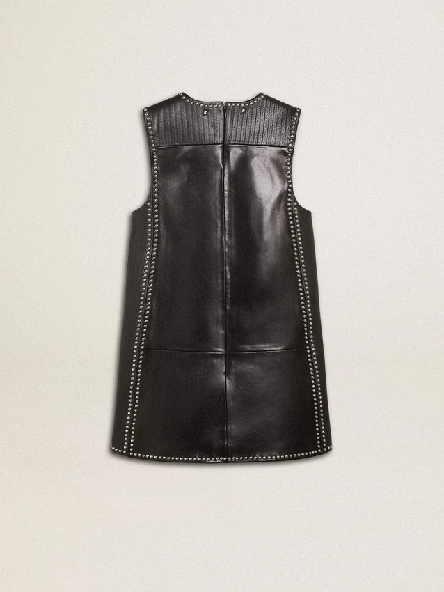 Schwarzes Nappalederkleid für Damen mit Nieten