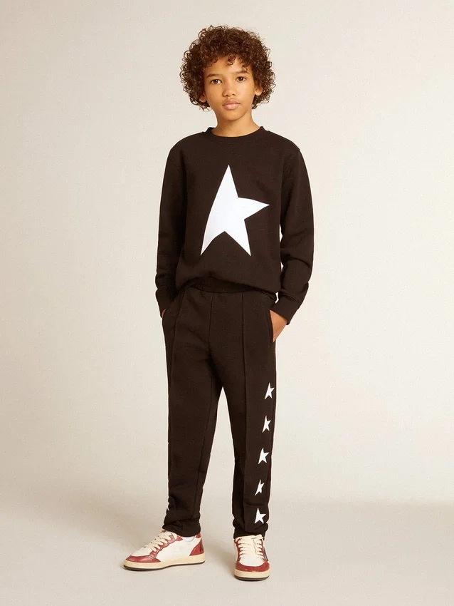 Schwarzes Sweatshirt für Jungen mit weißem Maxi-Stern auf der Vorderseite