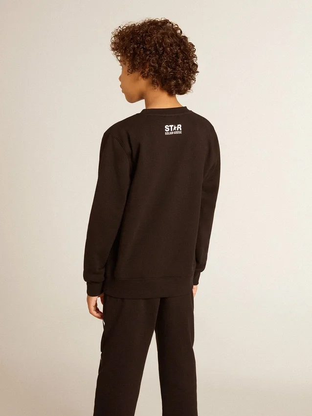 Schwarzes Sweatshirt für Jungen mit weißem Maxi-Stern auf der Vorderseite