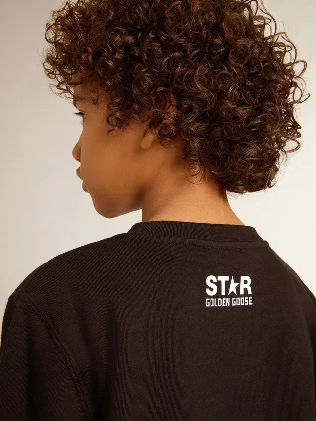 Schwarzes Sweatshirt für Jungen mit weißem Maxi-Stern auf der Vorderseite